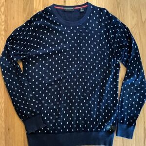 Scotch & Soda Knit Sweater Mens XL Navy Blue Geometric Print Cotton Wool